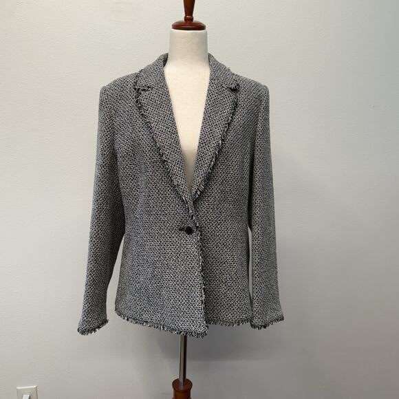 Ted Baker Tweed Blazer Jacket Women Size 5 L 12/14 Black White Classic Old Money - Picture 1 of 5